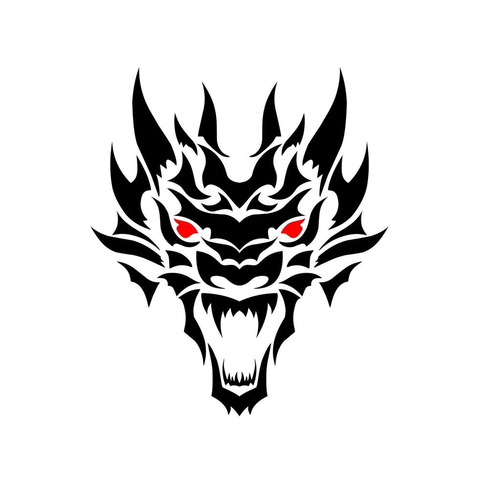 ilustración gráfica vectorial de la cara de dragón tribal rugiendo con ojos rojos vector