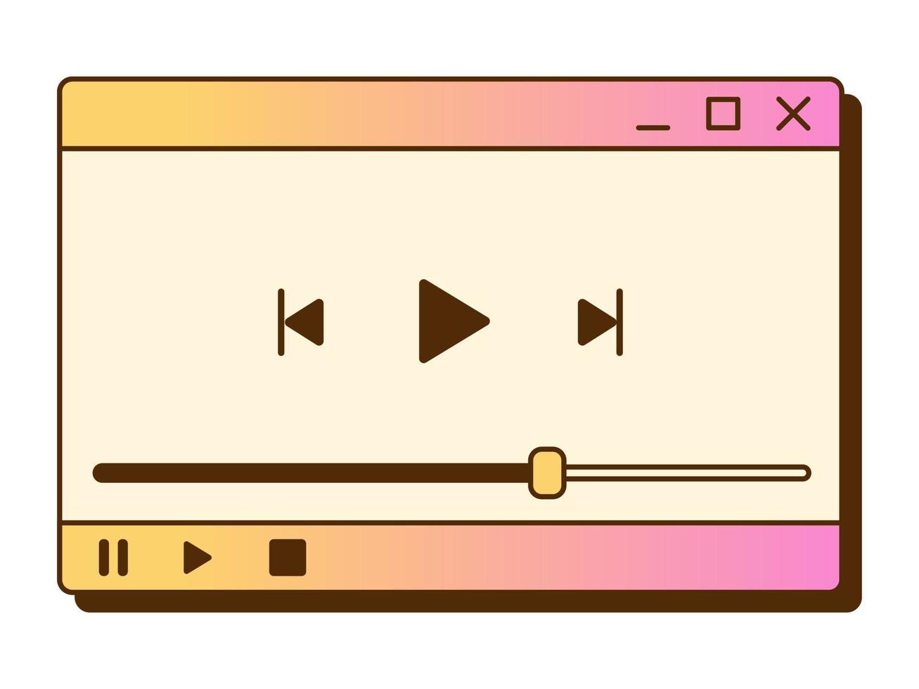 ventana del reproductor de vídeo vectorial y2k. ui nostálgico. interfaz de computadora retro vaporwave. ventana de degradado con barra de progreso. viendo un video. vector