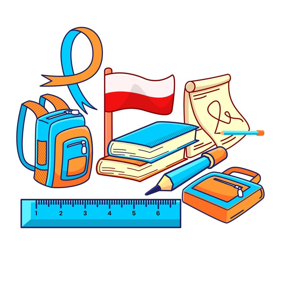 bandle school stationery elements and white background vector