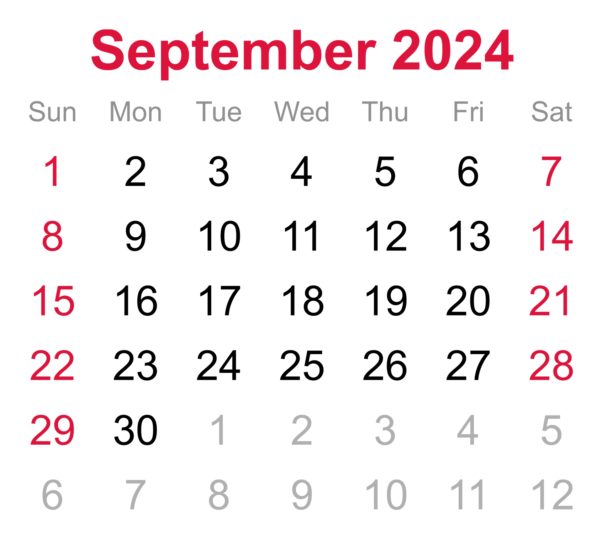 mensile calendario di settembre 2024 su trasparente sfondo 18745734 PNG