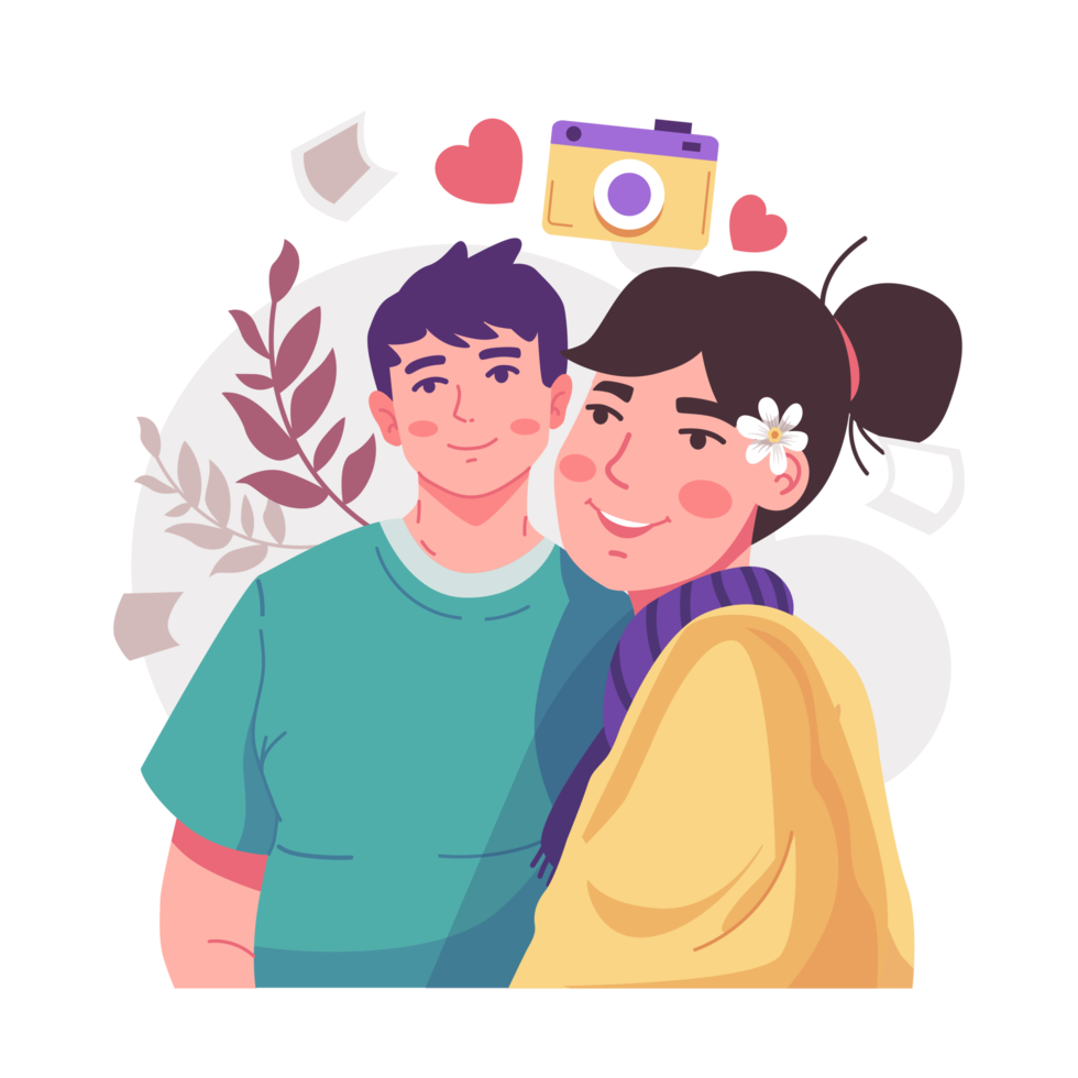 Romantic lovers are taking selfie with each other. Happy young couple portrait. Valentine's Day and Happy Anniversary concept. png