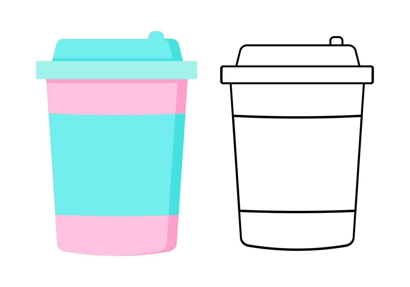 Delicious coffee paper cup icon pink and blue colors. Drink vector illustration design EPS10