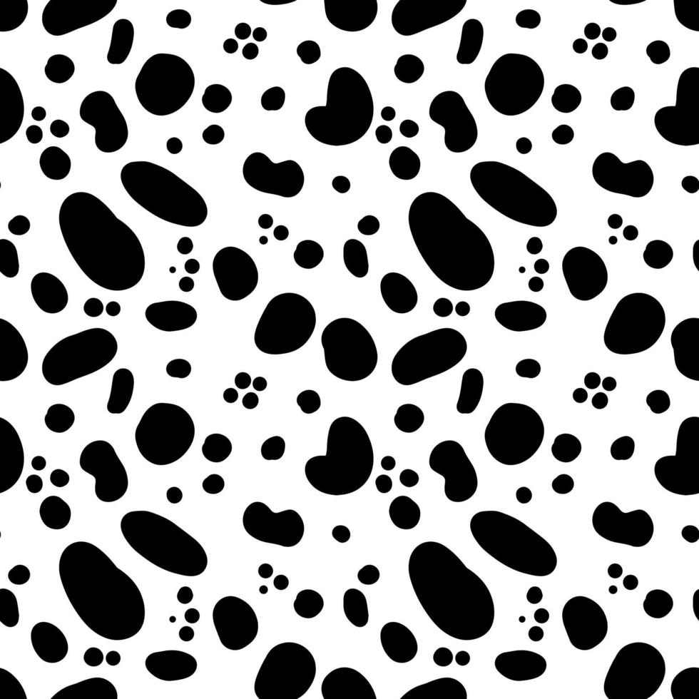 Cow seamless pattern. Black cartoon spots. Dalmatin or moo skin. Vector print