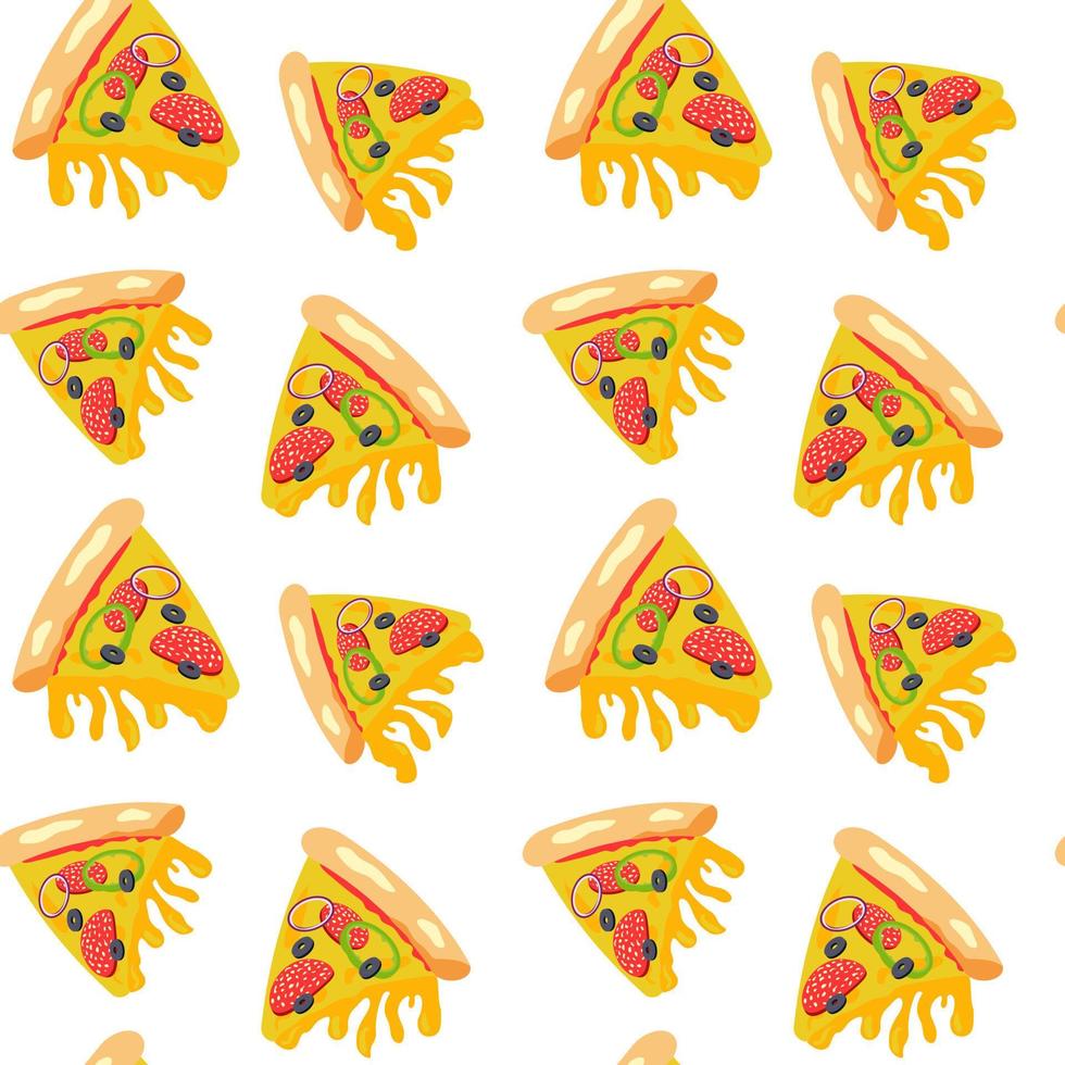 deliciosa rebanada de pizza de patrones sin fisuras. ilustración vectorial vector