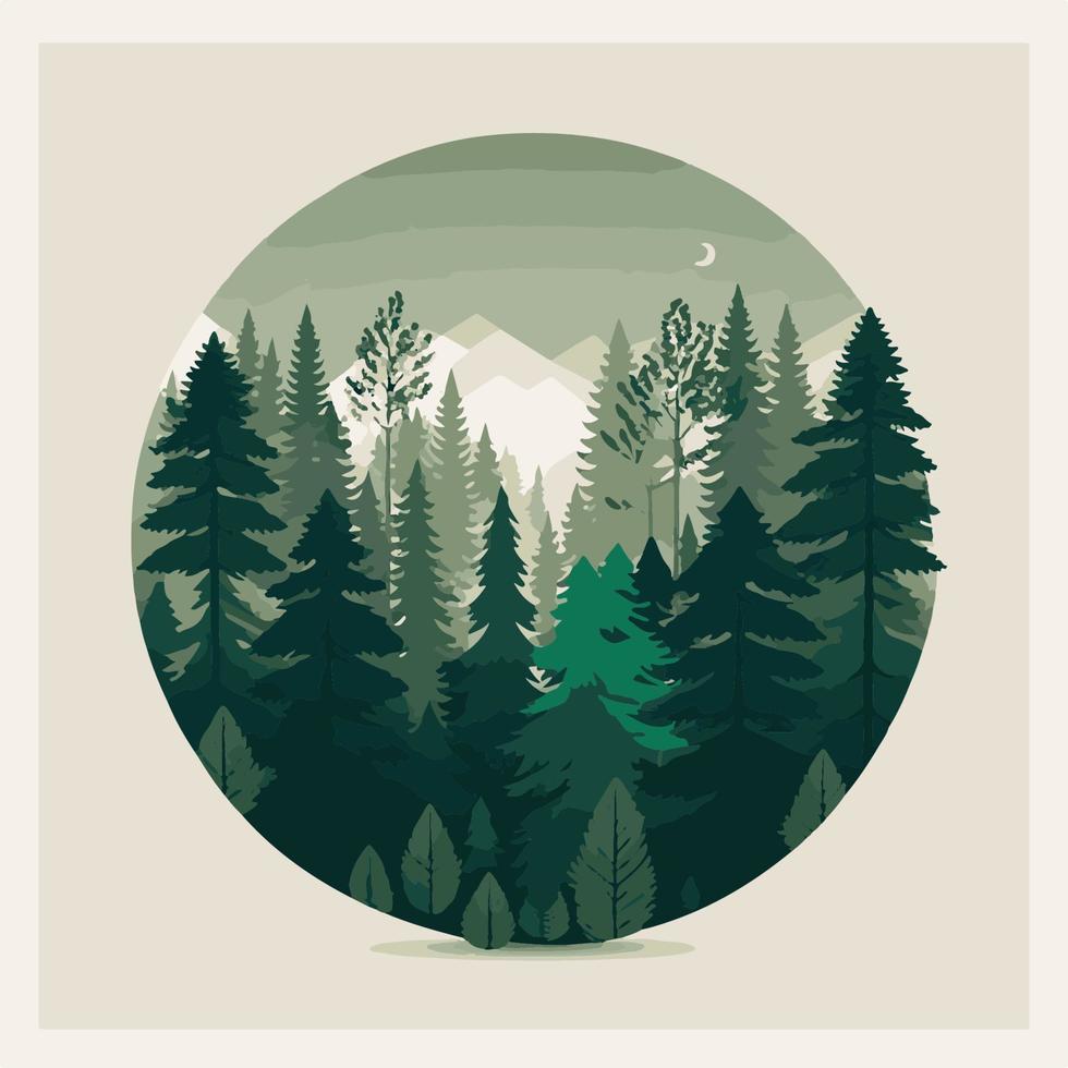 naturaleza paisaje plano vector ilustración, árboles y montañas vector plano