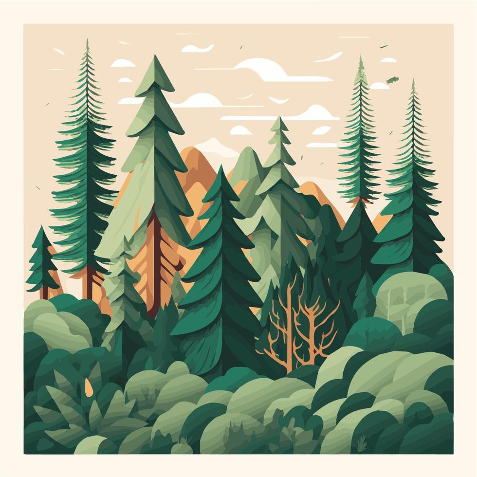 naturaleza paisaje plano vector ilustración, árboles y montañas vector plano