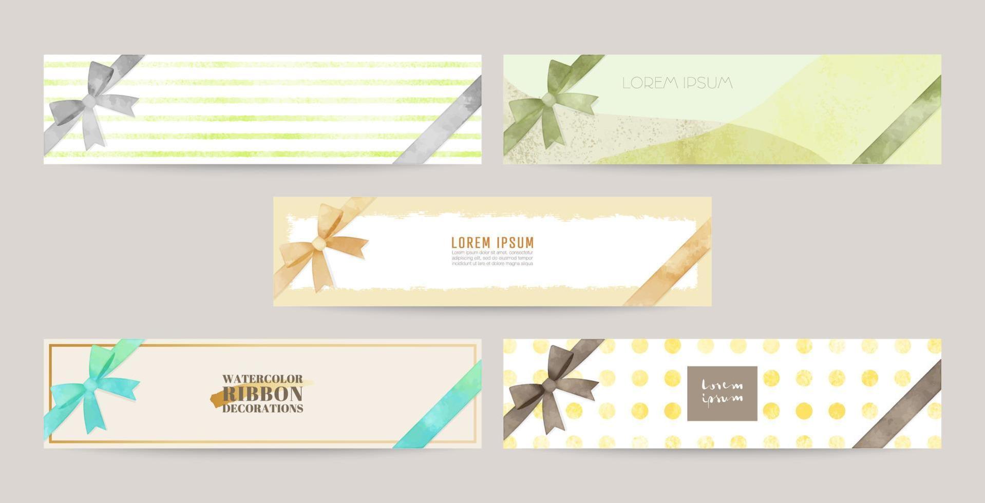 colorful watercolor banner set with ribbon decoration vector