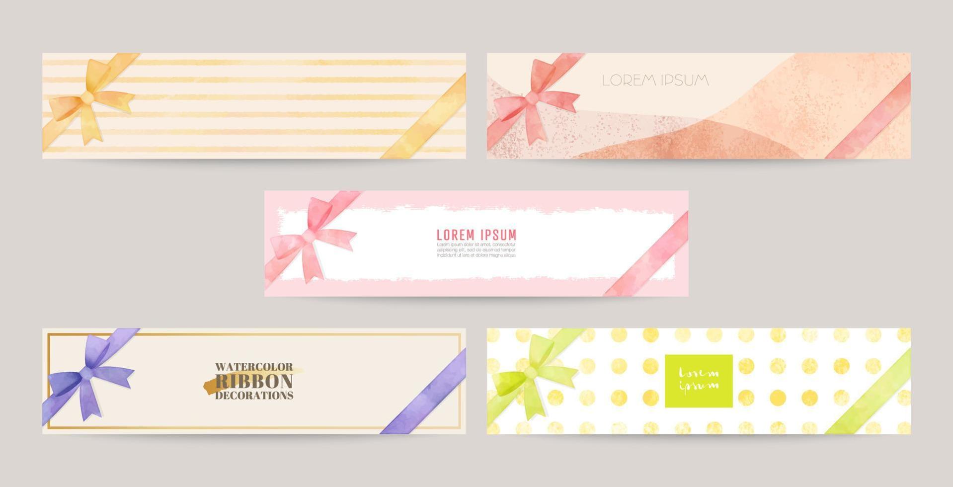 colorful watercolor banner set with ribbon decoration vector