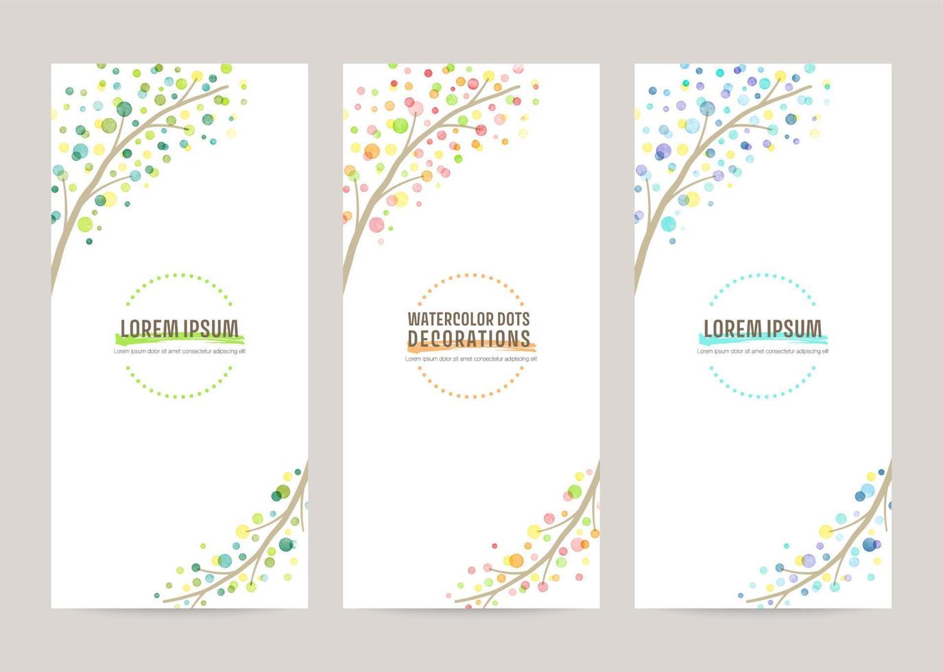 watercolor vector cover background set with colorful branches illustration, for brochures, flyers