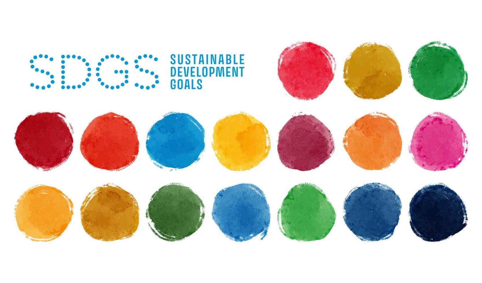 Hand drawn watercolor circles, 17 SDGs colors vector