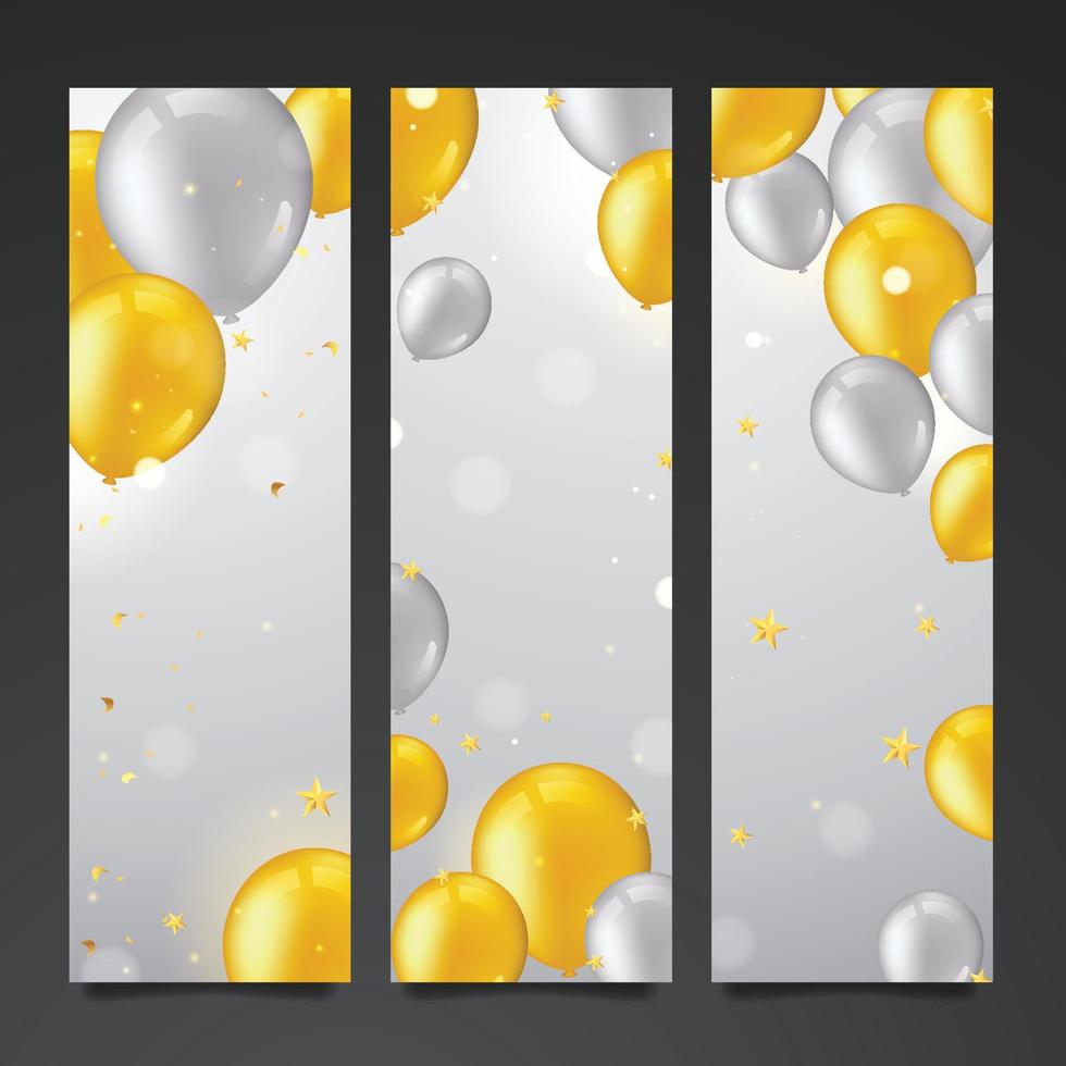 conjunto de banner de globo dorado y blanco vector