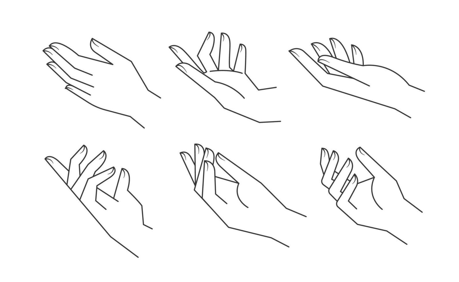 Aesthetic hands vector linear illustrations. Stylized elegant hand drawings with different gestures.