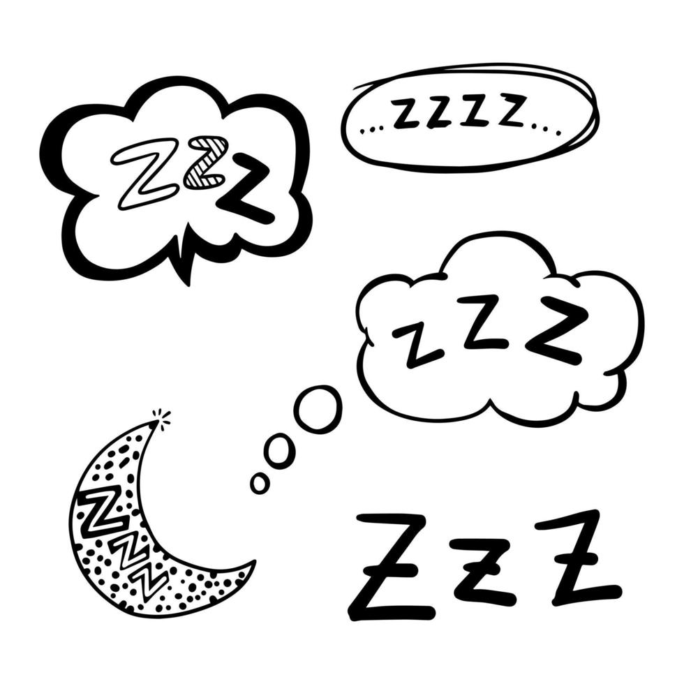 símbolo zzz y zzzz dibujado a mano, para dormir doodle ilustración vectorial vector
