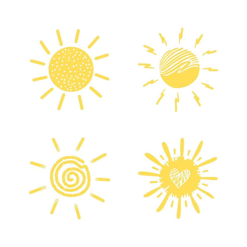 set of doodle sun. Design elements. vector illustration.