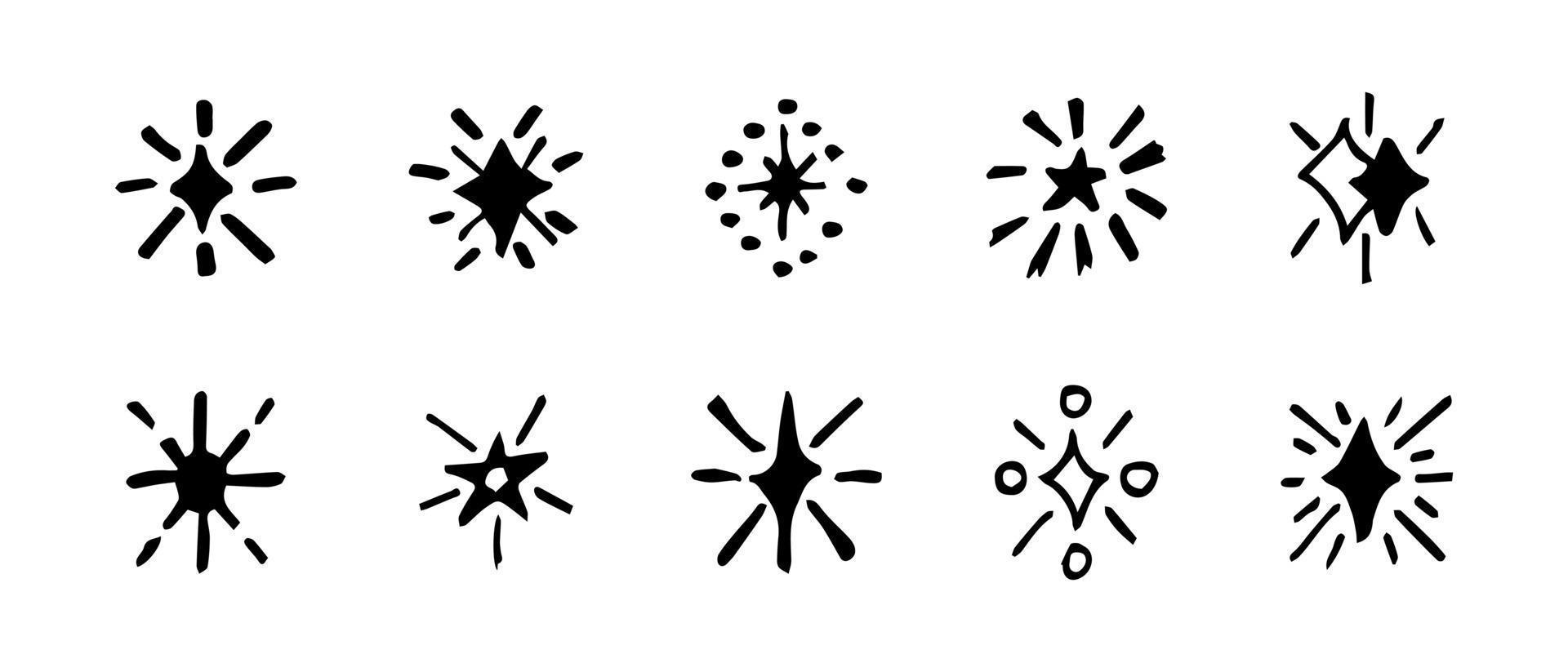 Starburst doodle set. Hand drawn star. vector