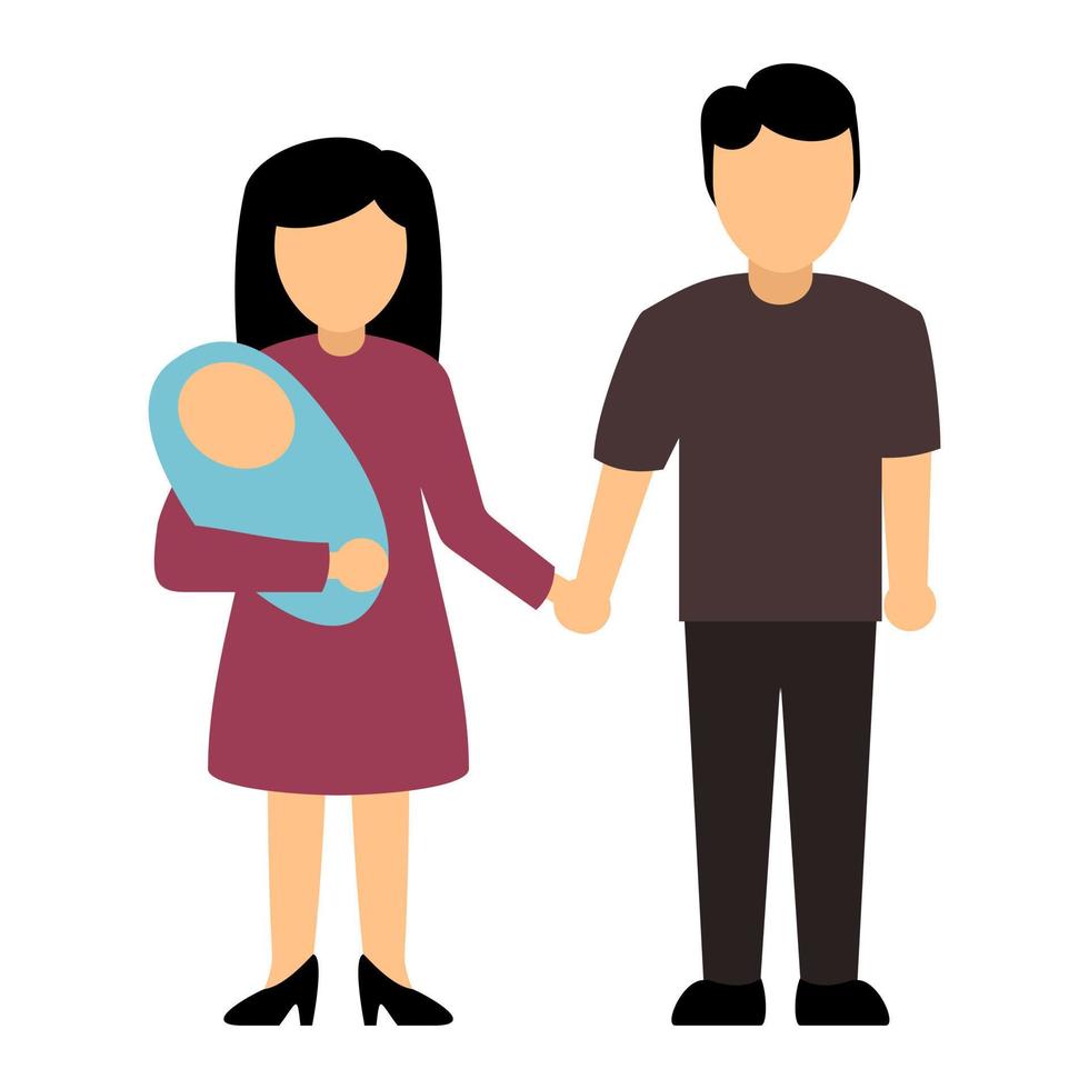 Couple with baby in hands. Flat style vector illustration isolated on white background.