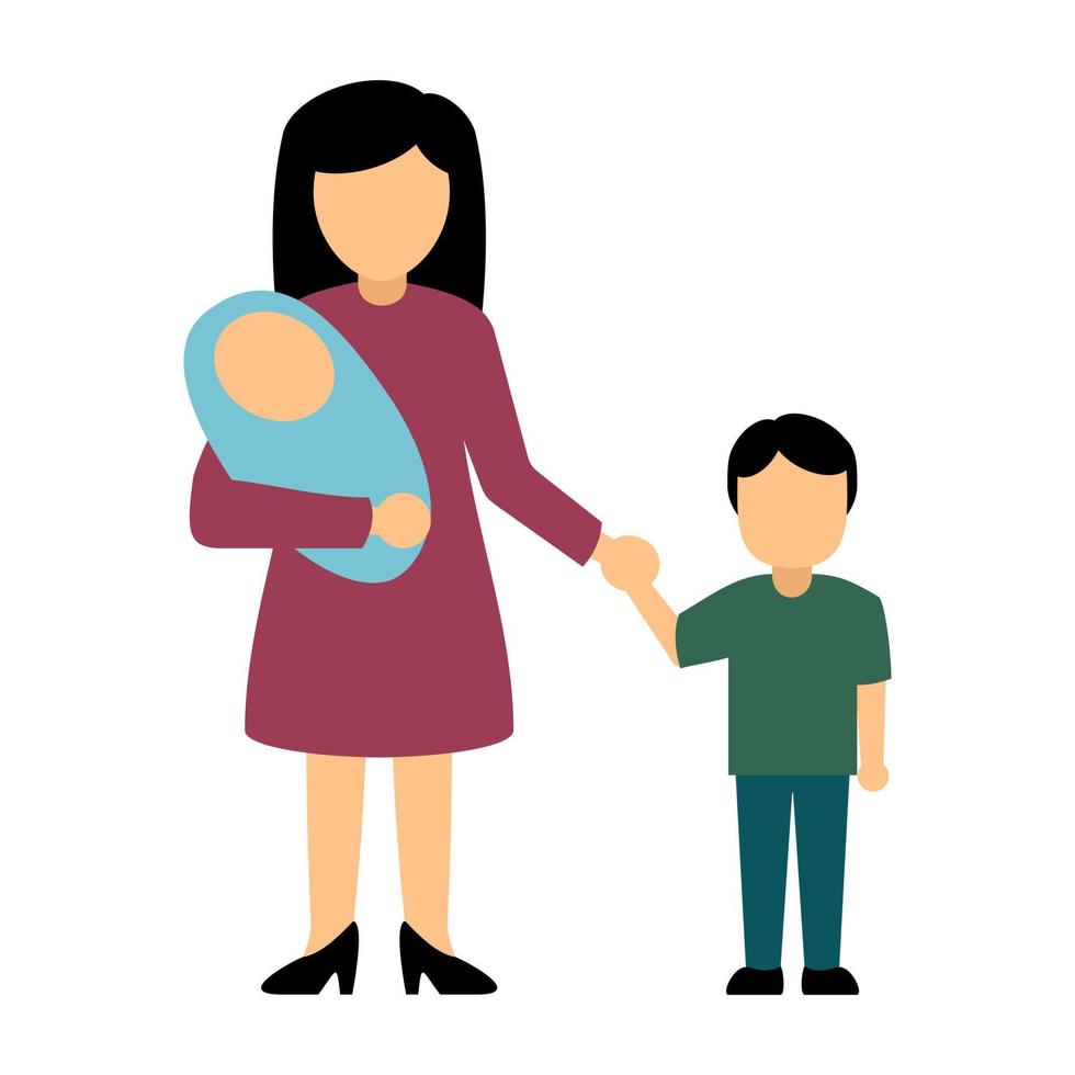 Mother and son with a pacifier. Vector illustration in flat style