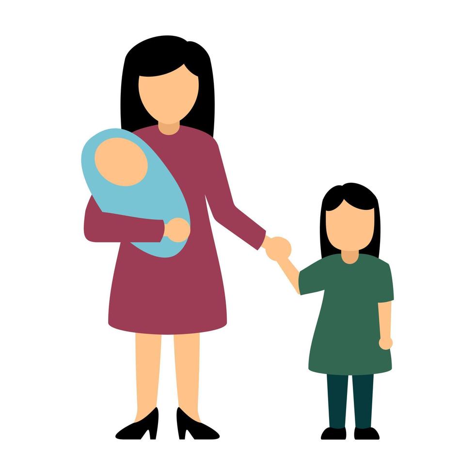 Mother with her daughter and baby. Vector illustration in flat style.