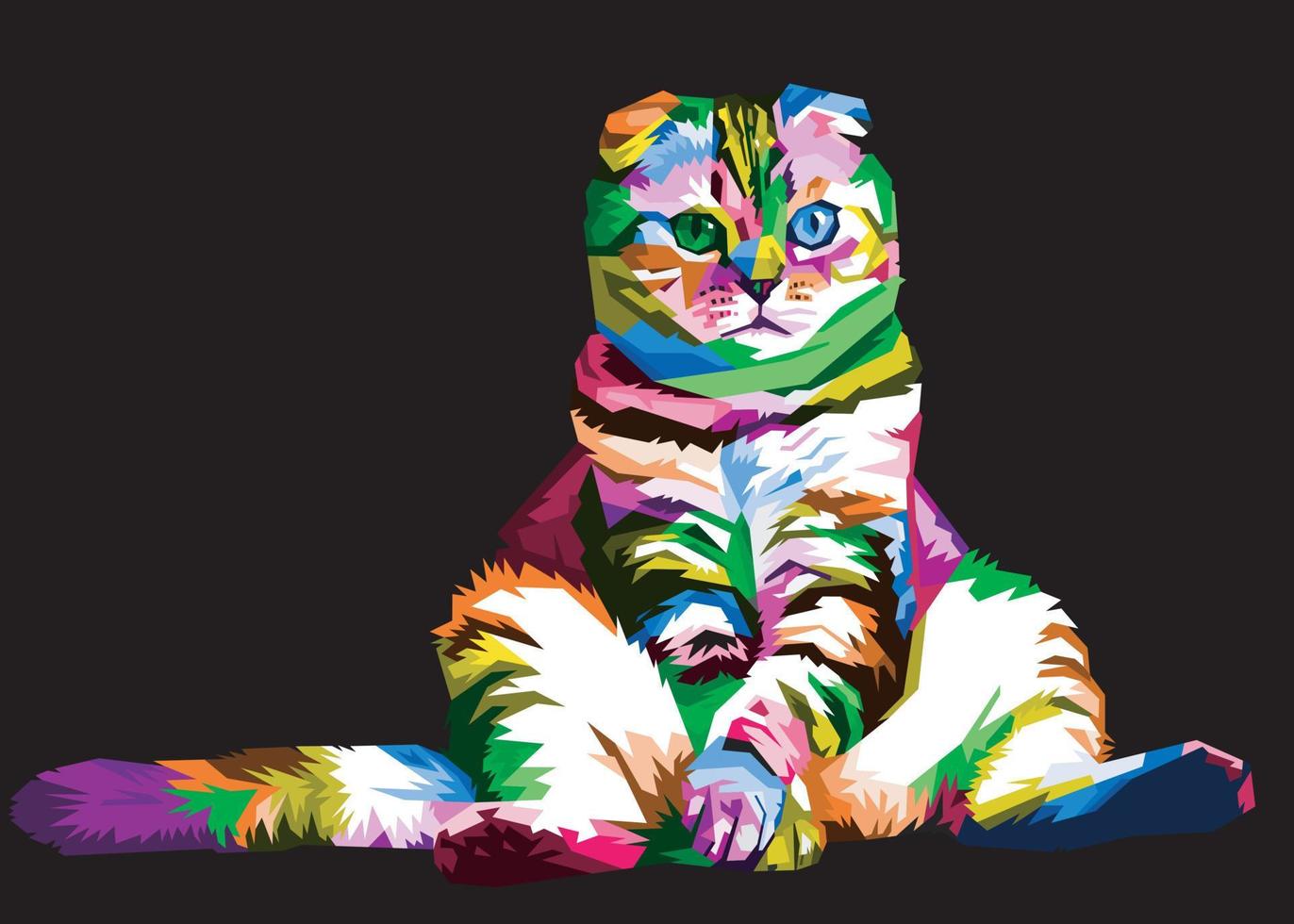 Gato divertido colorido en estilo pop art aislado procedencia negra vector