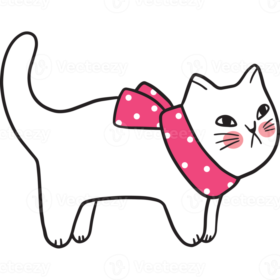 tecknad serie söt vit katt och rosa scarf ClipArt. png