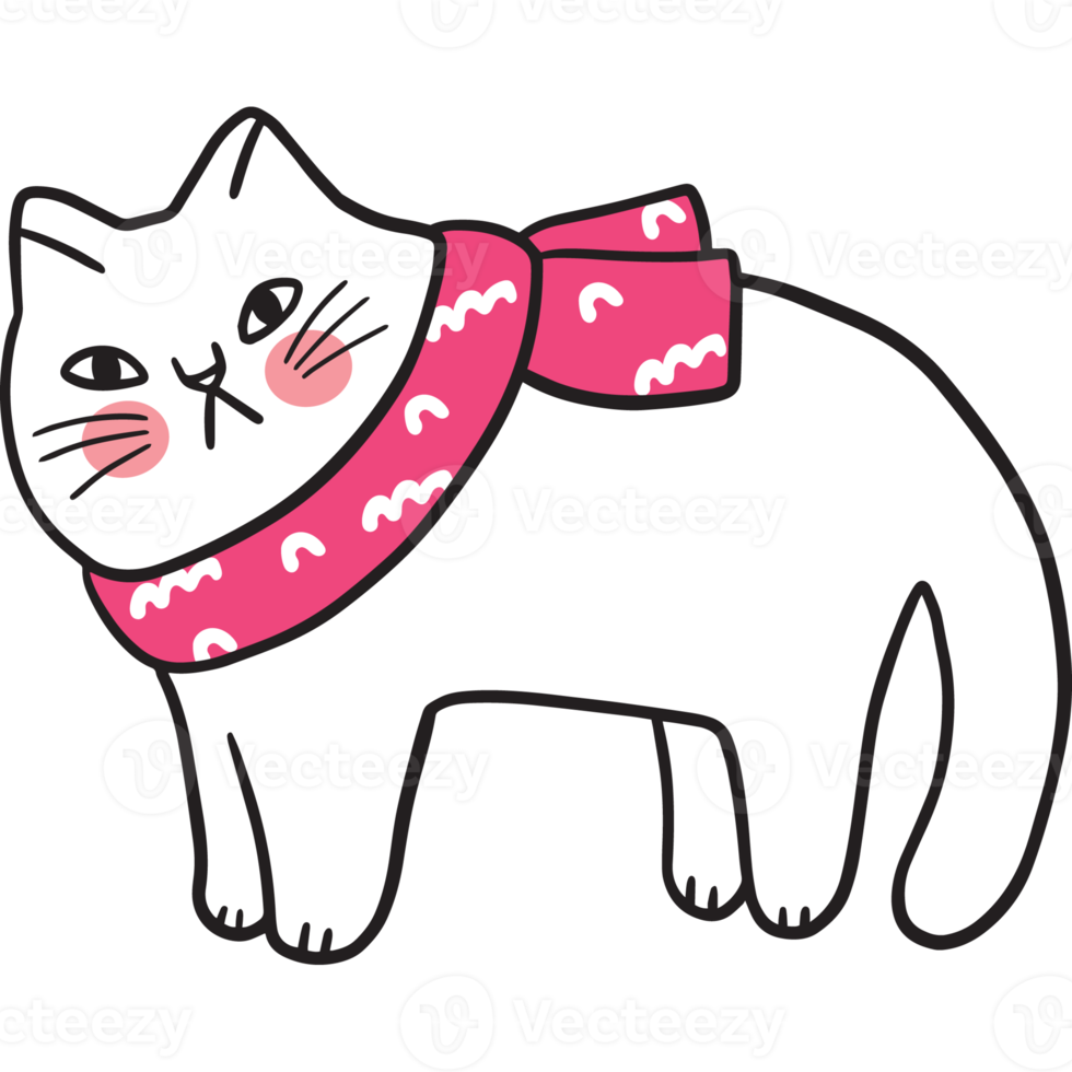 tecknad serie söt vit katt och rosa scarf ClipArt. png