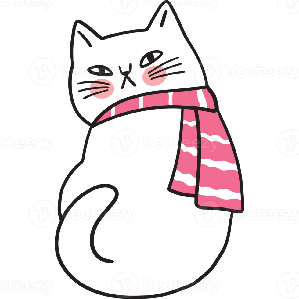 tecknad serie söt vit katt och rosa scarf ClipArt. png