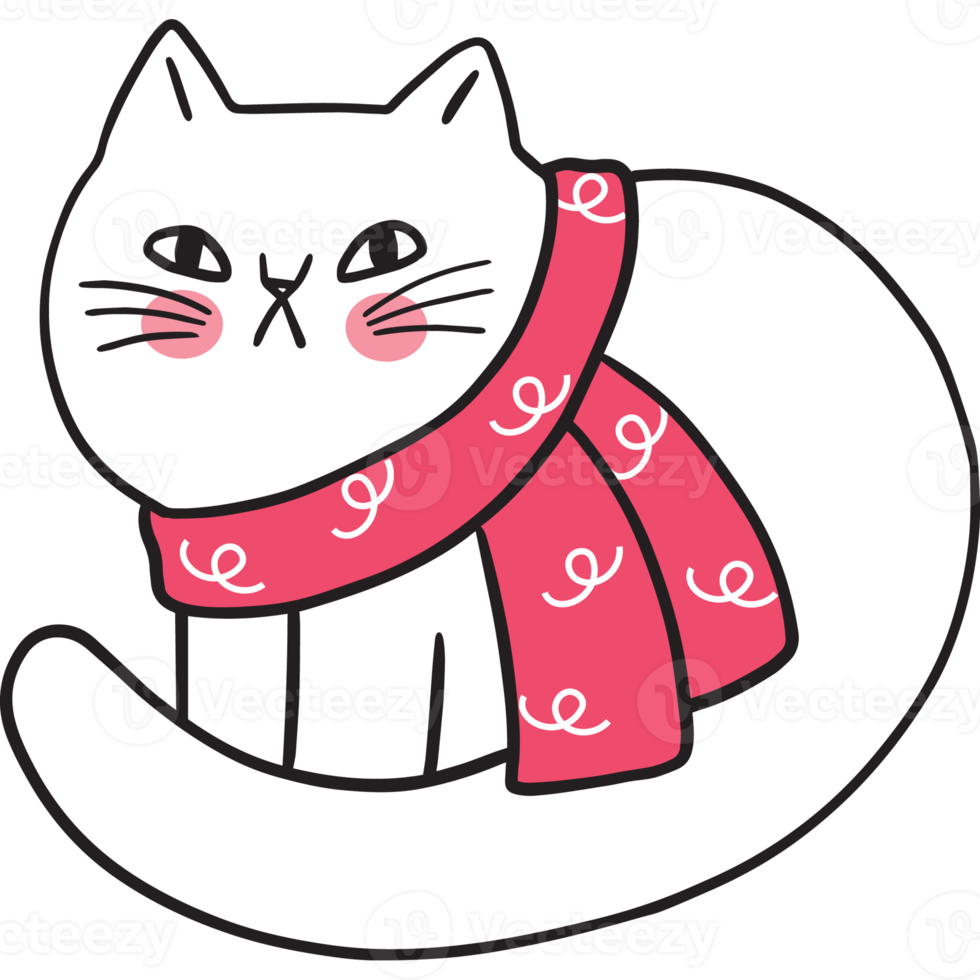 tecknad serie söt vit katt och rosa scarf ClipArt. png