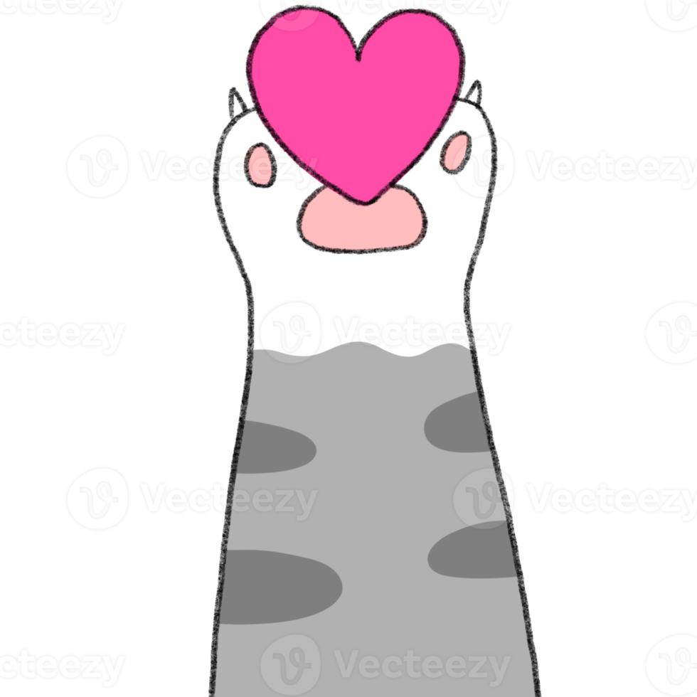 Cartoon cute paw cat in love clipart. png