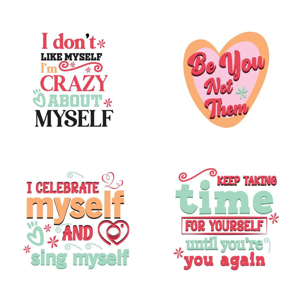 conjunto de diseño de tipografía de amor propio vector