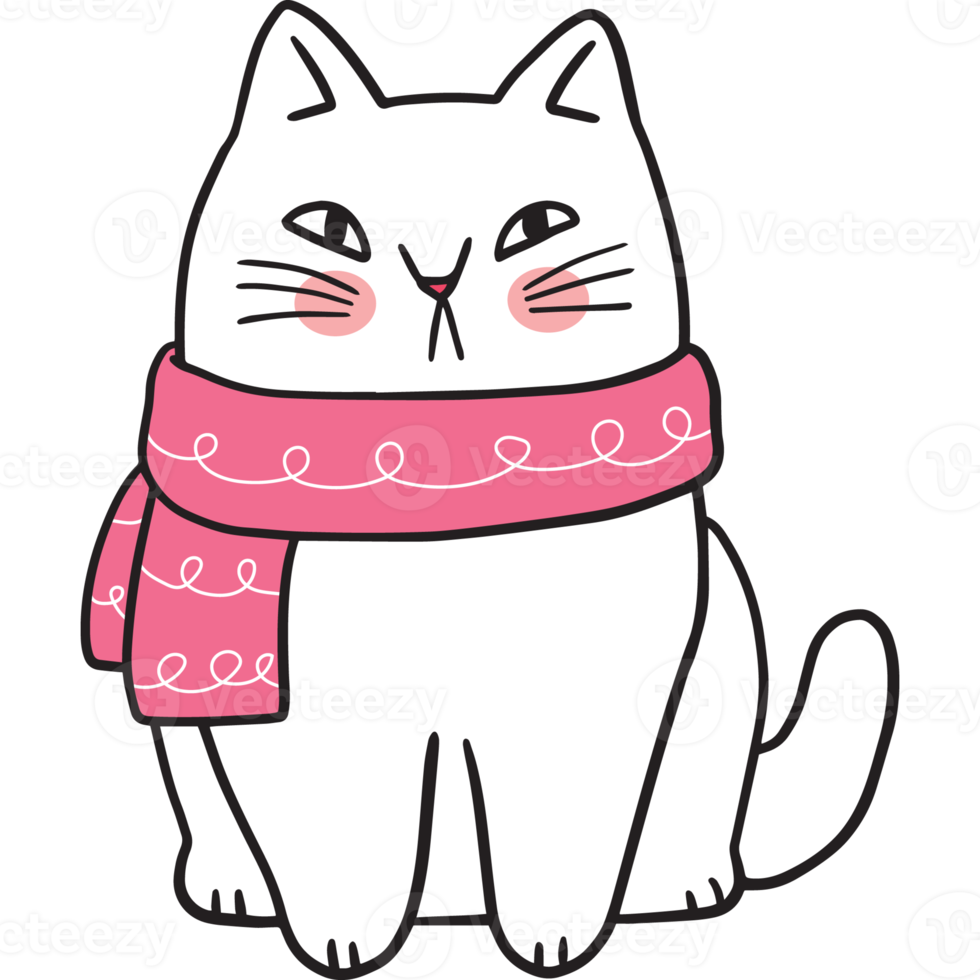 tecknad serie söt vit katt och rosa scarf ClipArt. png