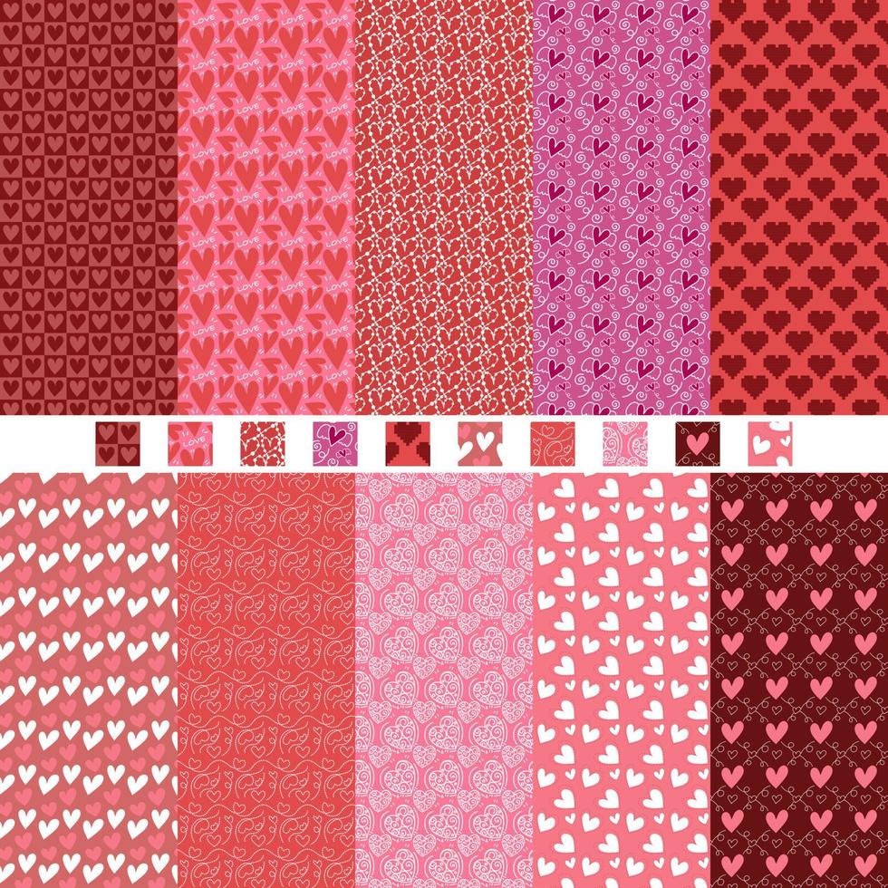 Heart doodle pattern seamless vector collection in red and pink color tone