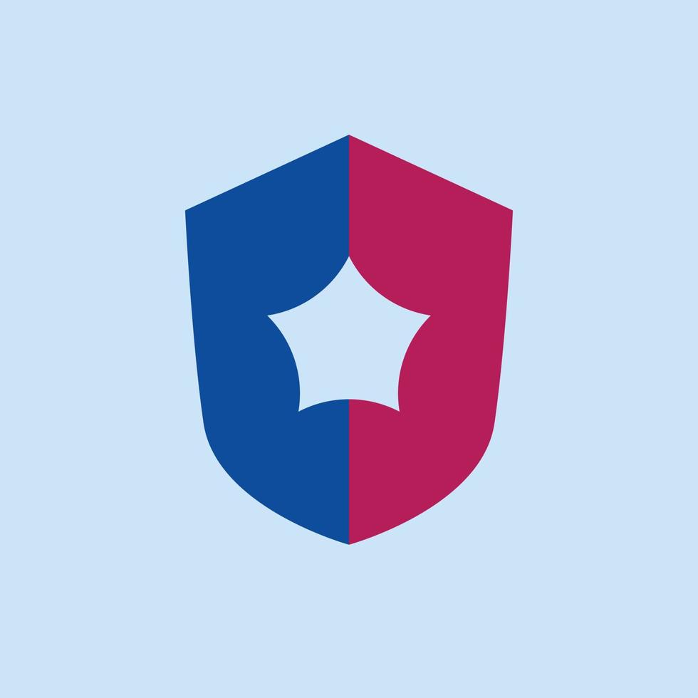 Simple blue and red colored vector shield logo with a star.