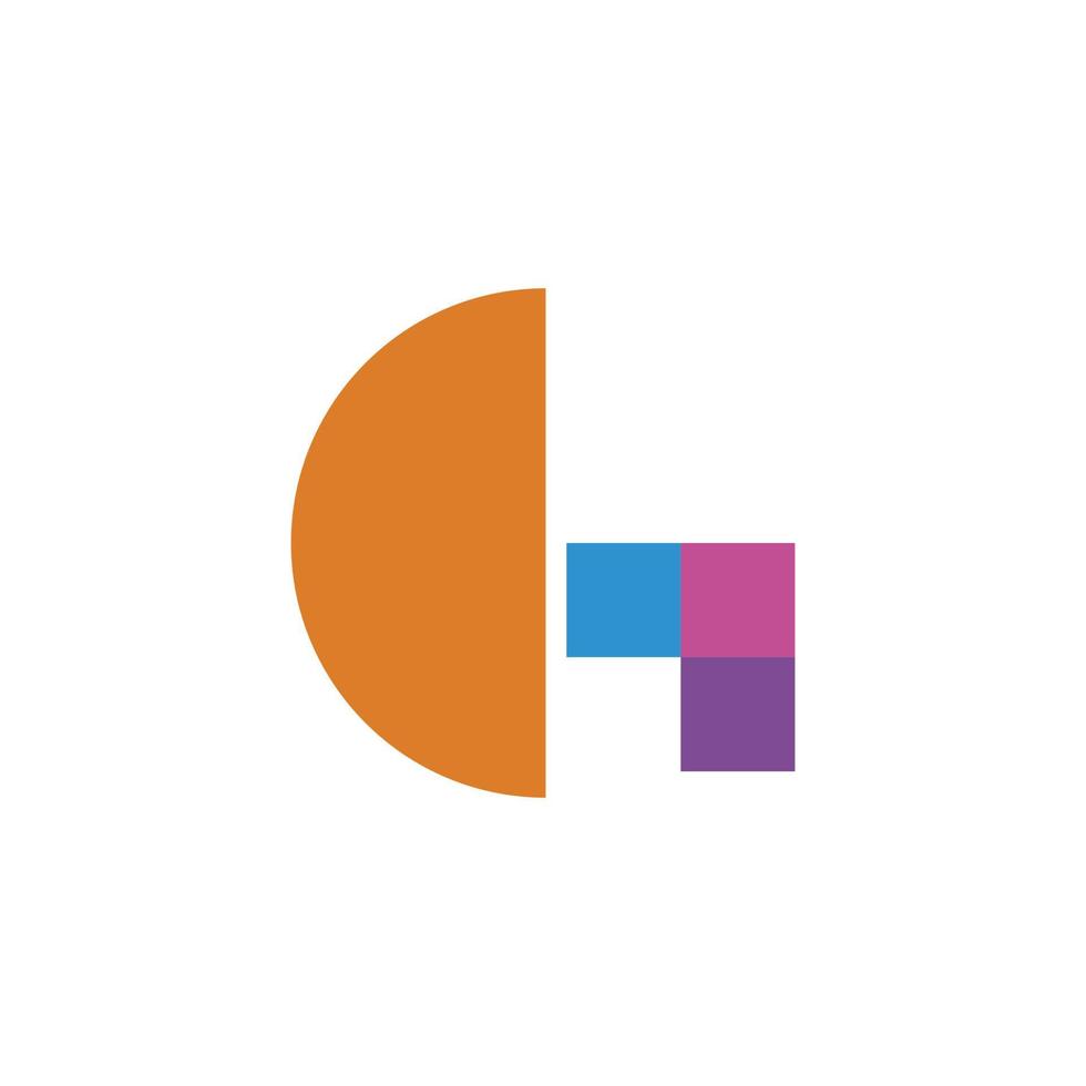 logotipo vectorial basado en la letra g hecho de medio círculo y cuadrados coloridos. adecuado para marca, producto, evento, personal, empresa y negocio. vector