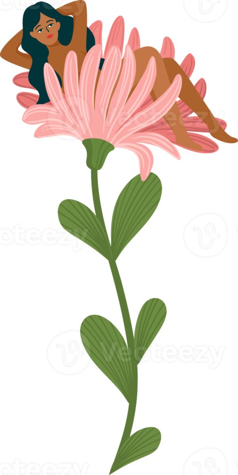 Woman in a flower. Illustration png