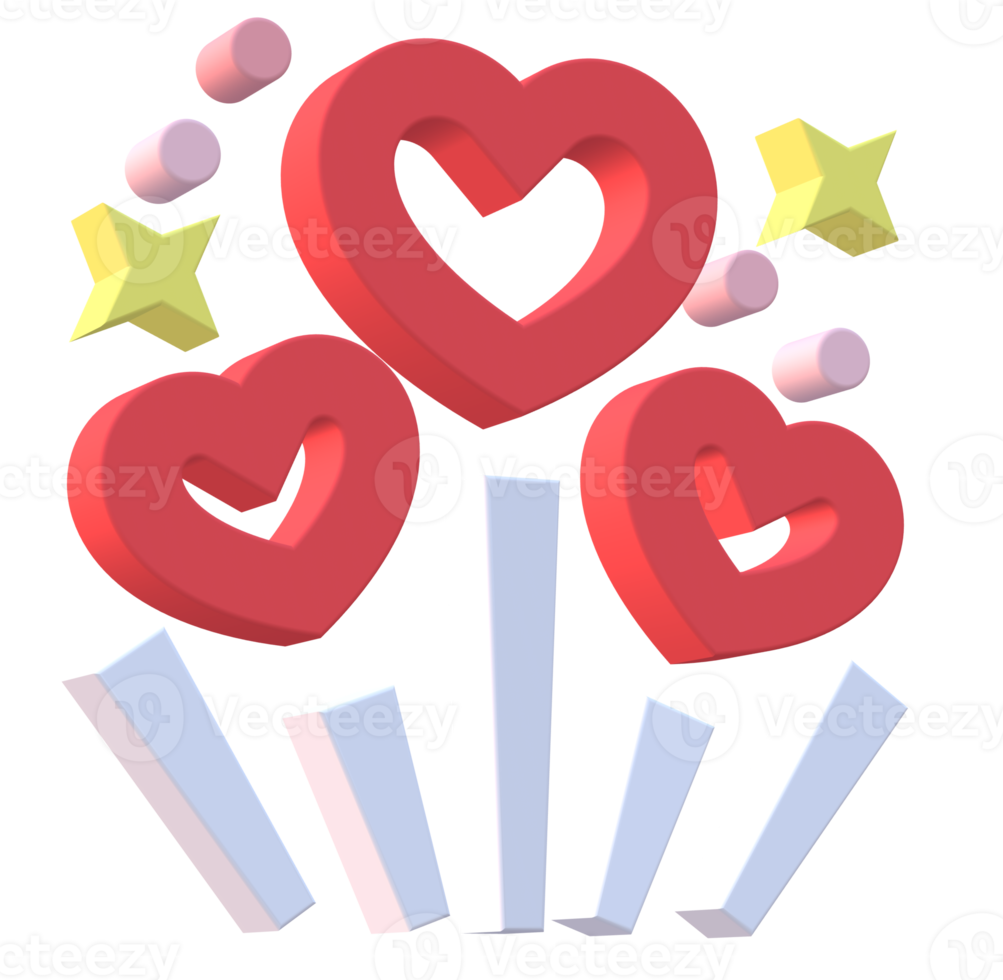 cuori fuochi d'artificio 3d png