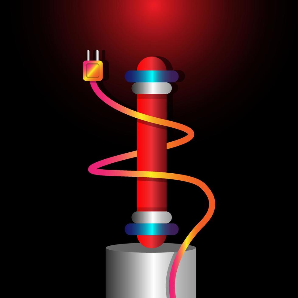 Tube bulb with long cable. Illustration isolated on black background. Graphic concept for your design vector