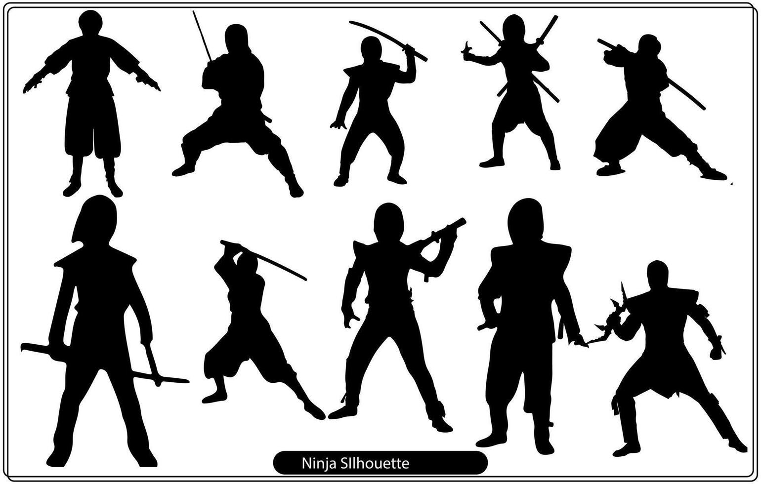 conjunto de paquetes de vectores de silueta ninja gratis