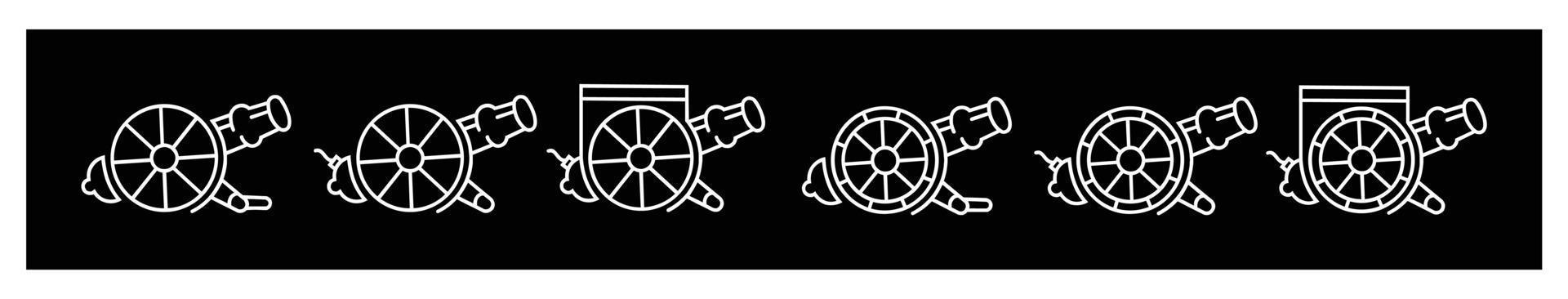 icono de vector de diseño de logotipo de artillería de cañón, vector de stock de símbolo de cañón de museo, iconos para el diseño sobre fondo negro