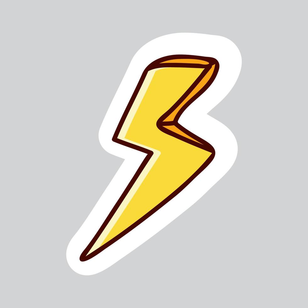 70s styles vector doodle sticker. Yellow lightning sign.