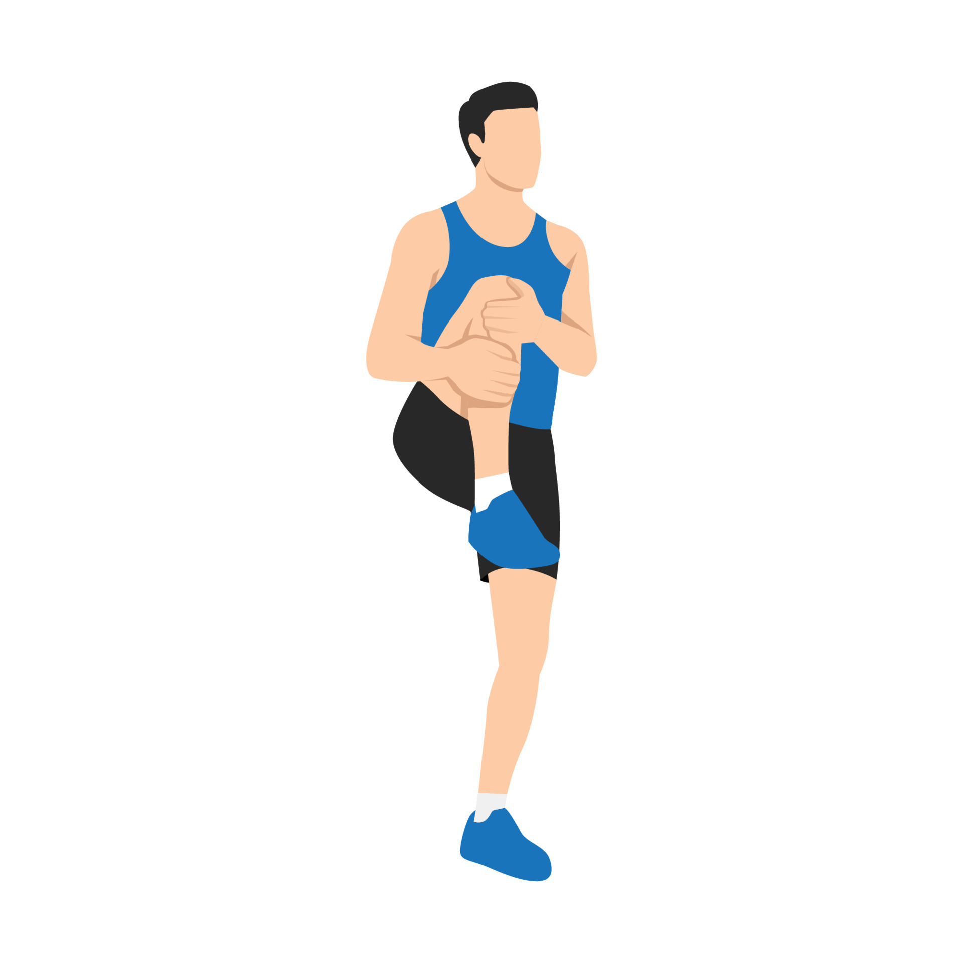 Man warming up before running vector. Man lifting the left knee up and