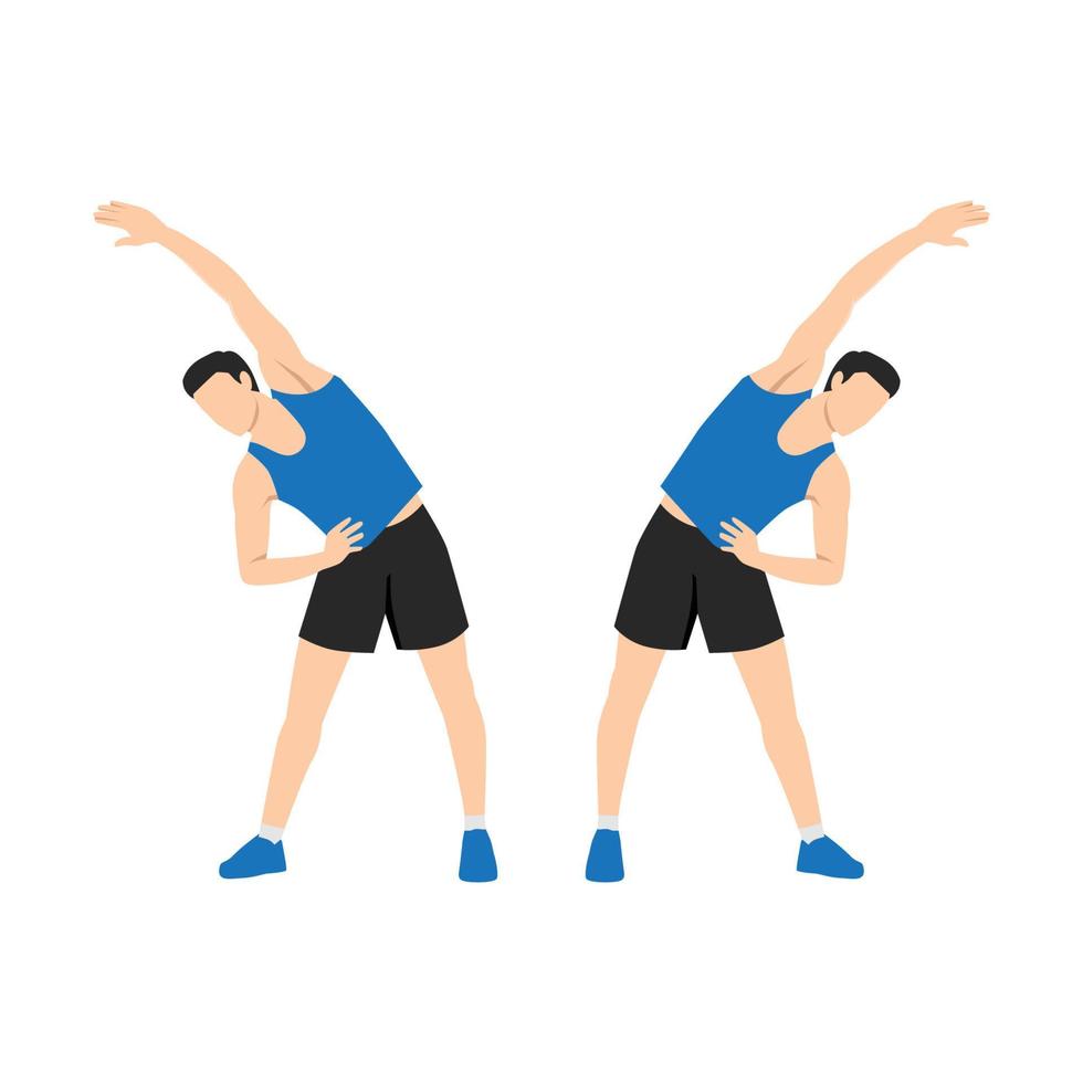 Man doing Obliques stretch exercise. Flat vector illustration isolated on white background