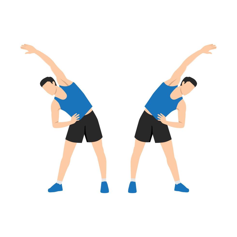 Man doing Obliques stretch exercise. Flat vector illustration isolated on white background