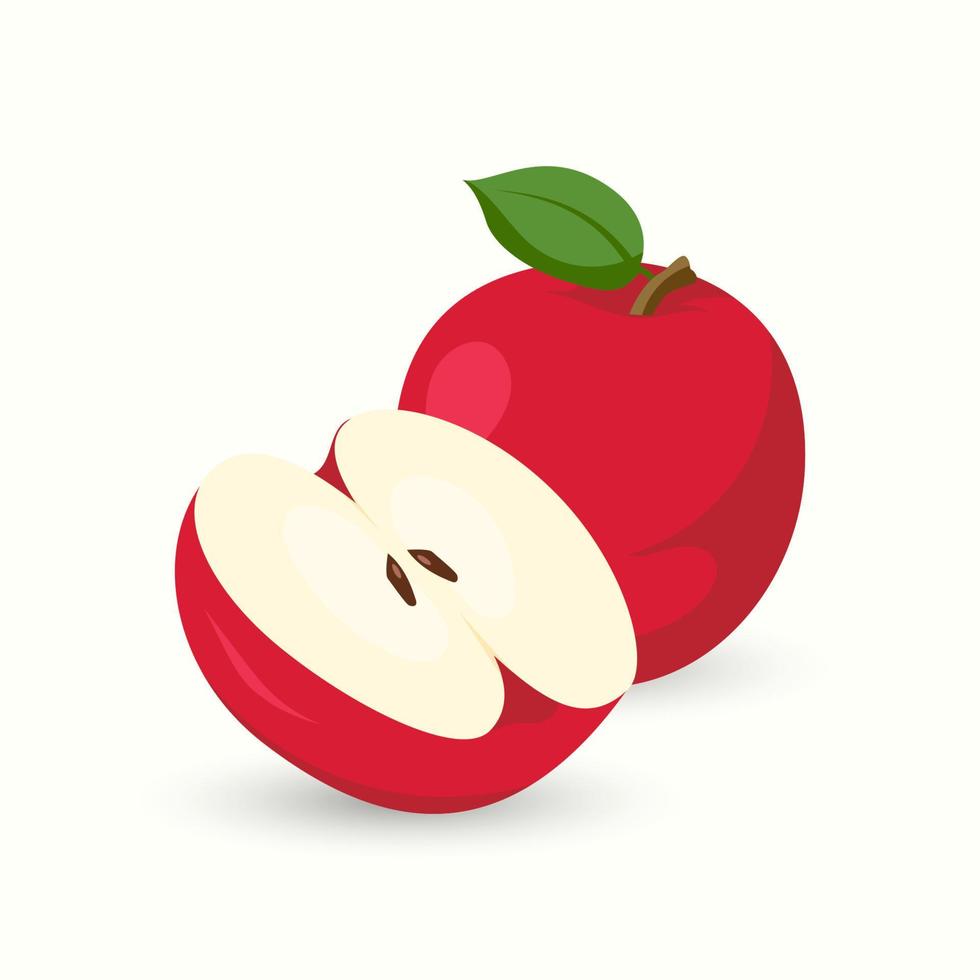 manzana roja ilustración plana fruta fresca para uso digital o de impresión vector