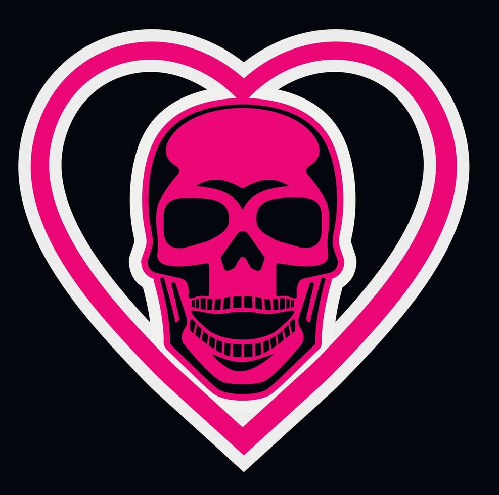 cráneo de san valentín con corazón, camisetas de diseño vintage grunge vector