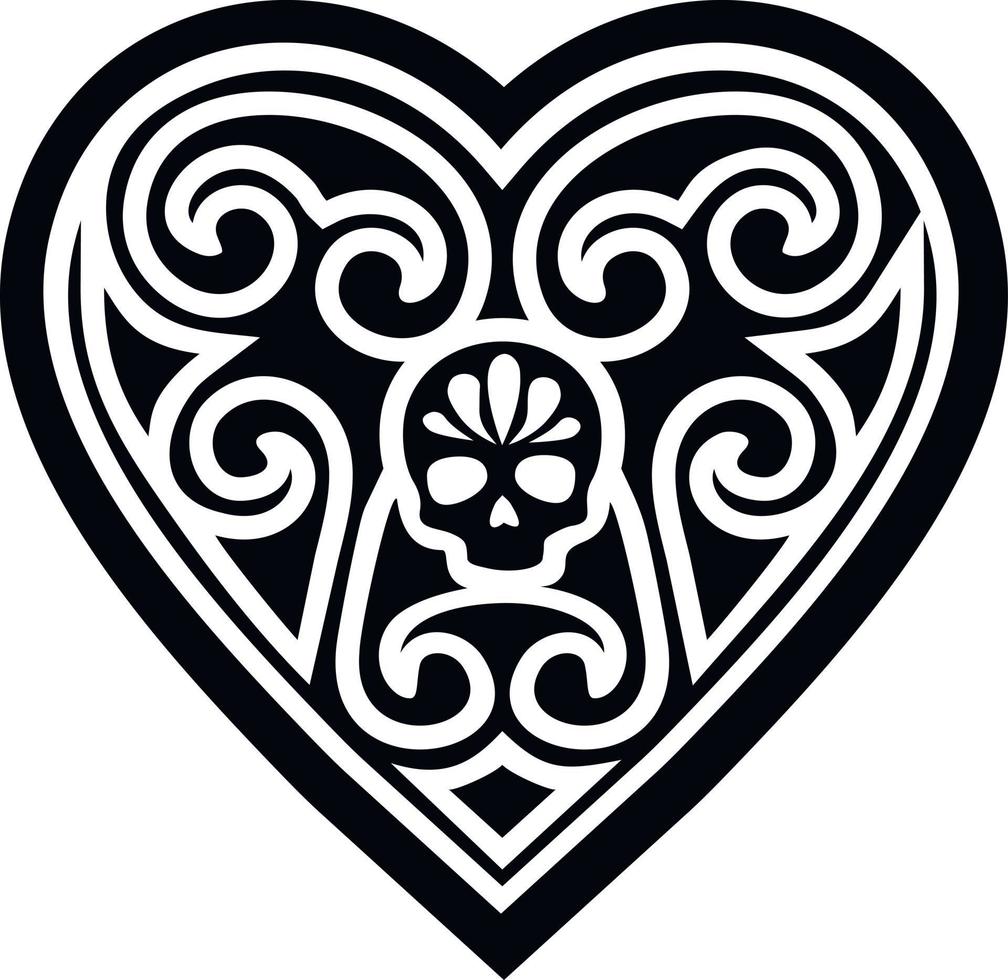 valentine skull with heart, grunge vintage design t shirts vector