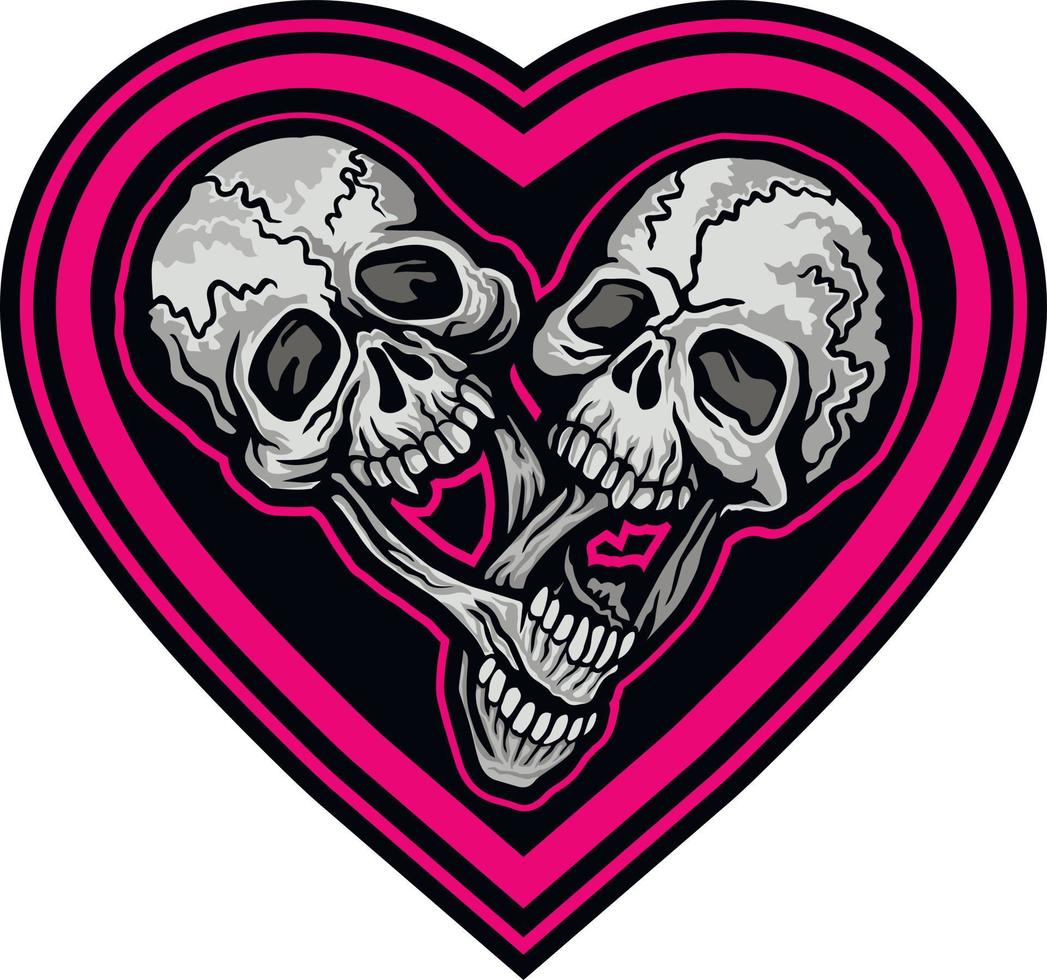cráneo de san valentín con corazón, camisetas de diseño vintage grunge vector