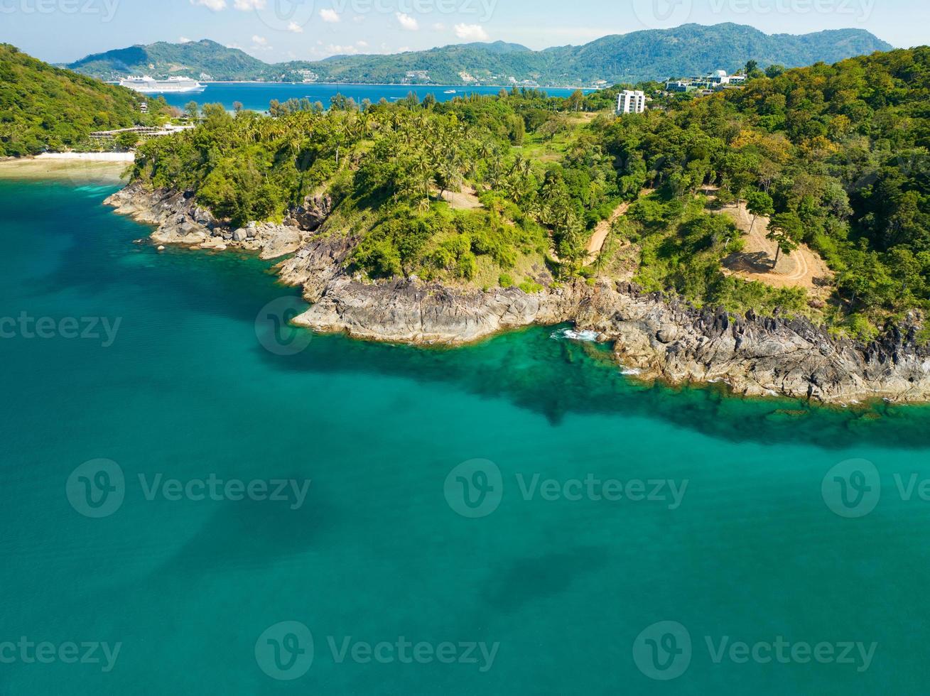 Sea surface ocean background, Beautiful island in the sea nature landscape, Amazing seacoast view background in summer day photo