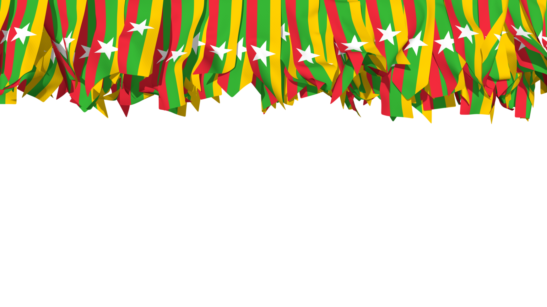 Myanmar Burma Flag Different Shapes of Cloth Strip Hanging From Top, Independence Day, 3D Rendering png