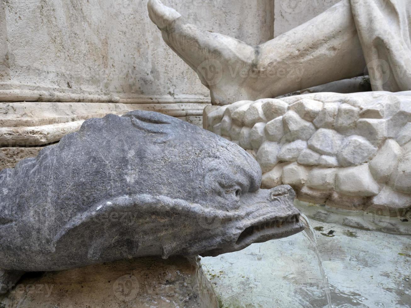 roman marforio old roman marble statue fountain detail of dolphins photo