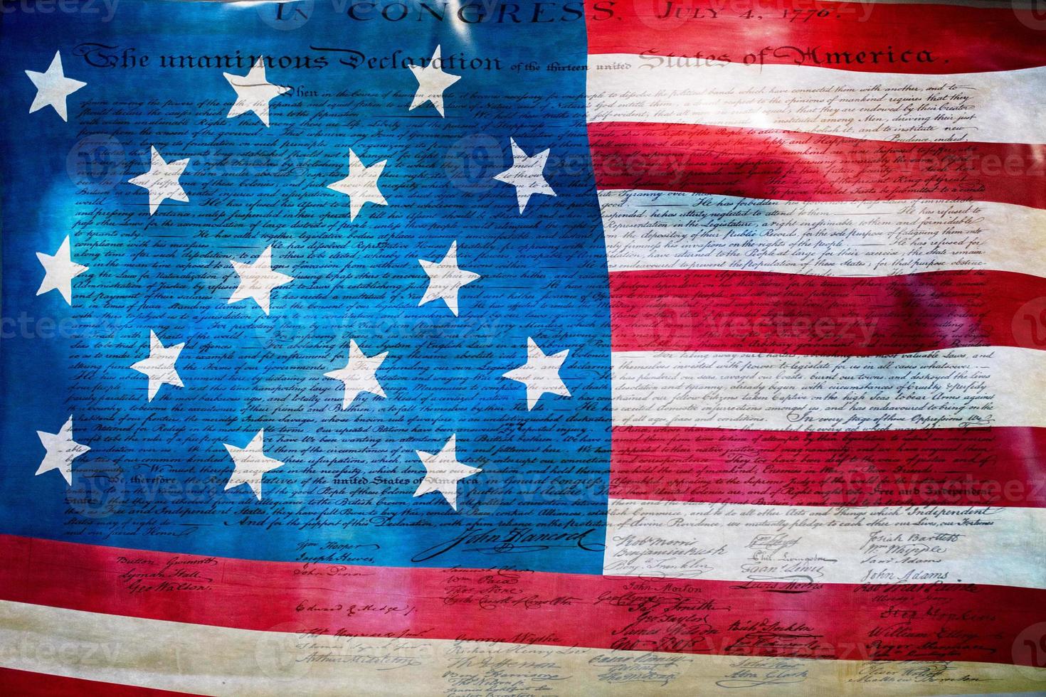 Declaration of independence 4th july 1776 on usa flag photo